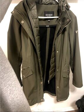 GUESS Olive Green Hooded Trench Coat